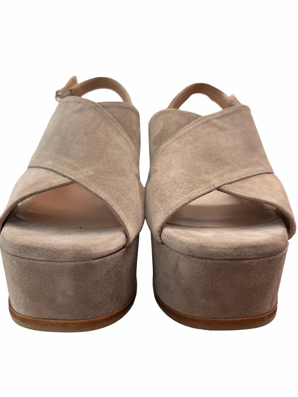 Aquatalia Nadina Taupe Suede Platform Sandal Slingback Heeled Size 9 Medium